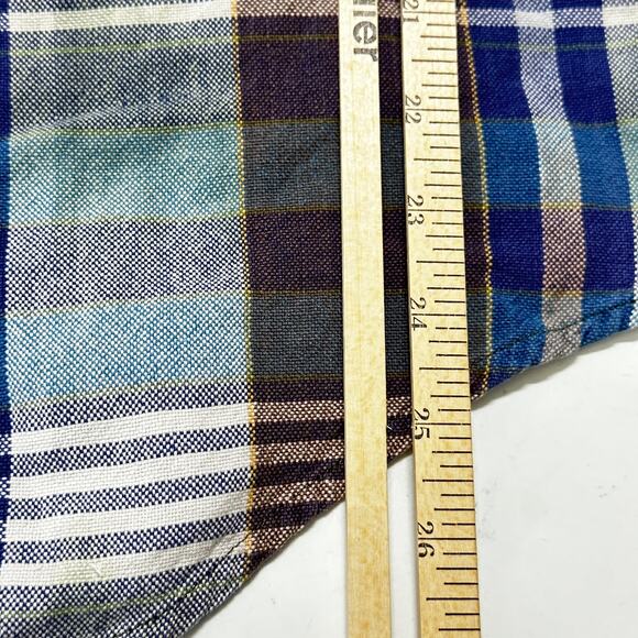 St Johns Bay Button Up Shirt Men Size L Green Blue Plaid Long Sleeve FLAW - Picture 6 of 7